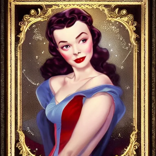 Image similar to a pinup of vivien leigh as snow white by charlie bowater and anna dittmann and gil elvgren.