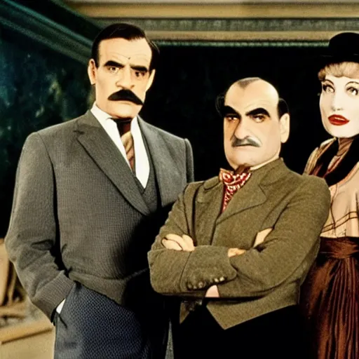 Prompt: scene of the hercule poirot tv serie featuring david suchet without a moustache