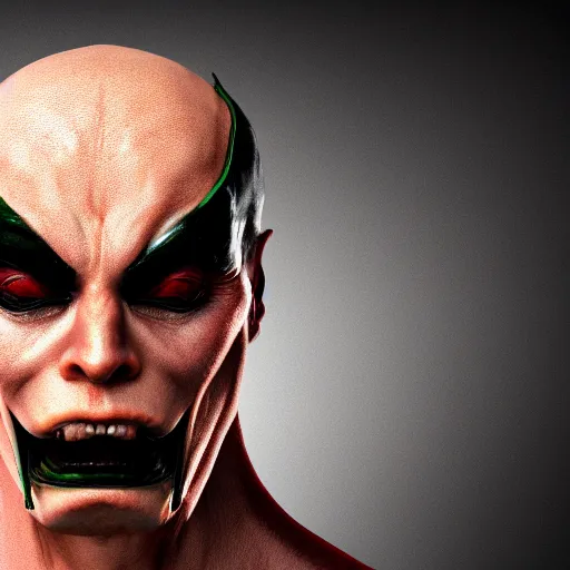 Image similar to vegan supervillain, UHD, hyperrealistic render, highly detailed, 4k, artstation