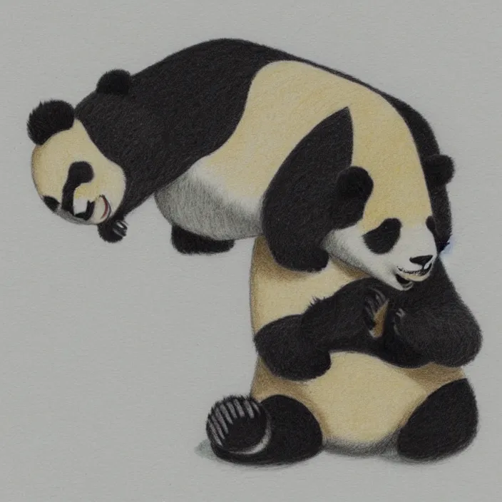 Image similar to isometric color pencil of a panda, i'm the style of spirited away