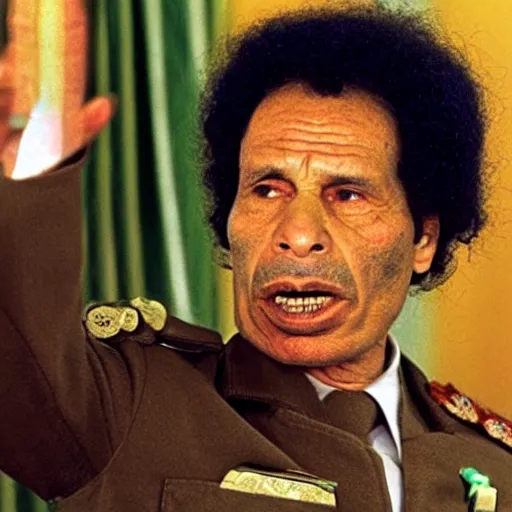 Prompt: A still of Muammar Gaddafi in The Shining