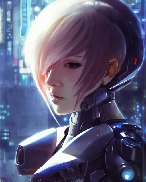 Image similar to portrait Anime Girl in mecha armor in night tokyo Sharp fine face pretty face, realistic shaded Perfect face, fine details. Anime. cyberpunk realistic shaded lighting by katsuhiro otomo ghost-in-the-shell, magali villeneuve, artgerm, rutkowski Jeremy Lipkin and Giuseppe Dangelico Pino and Michael Garmash and Rob Rey
