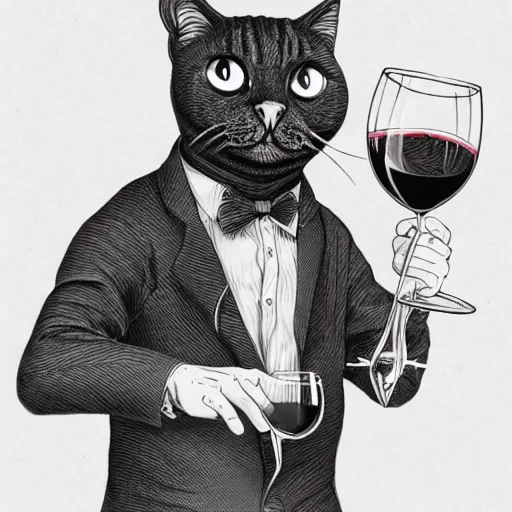 Prompt: funky cat drink wine, hipster cat, extremely detailed, sharp focus, wide view, full body shot, smooth, digital illustration, by james jean, by rossdraws, frank franzzeta, mcbess, sakimichan, brosmin, danton fadeev, steve simpson