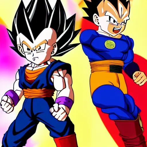 Prompt: dragon ball z vegeta with sidekick lion