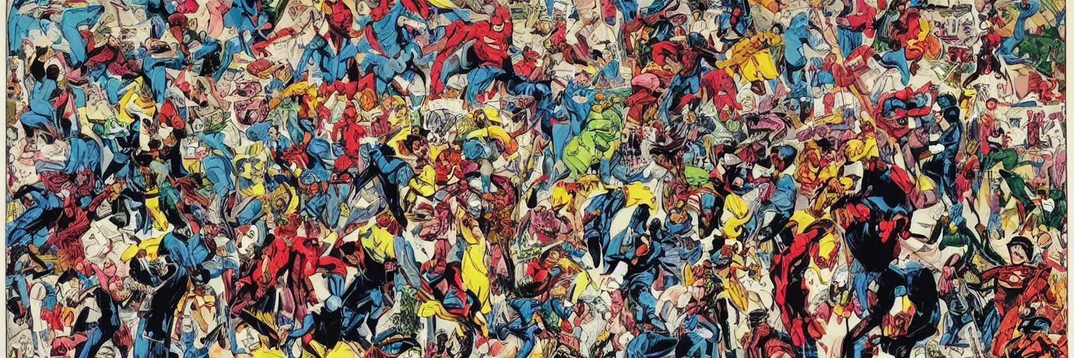 Image similar to vintage comic book art of diverse people, comics superhero, modern art,