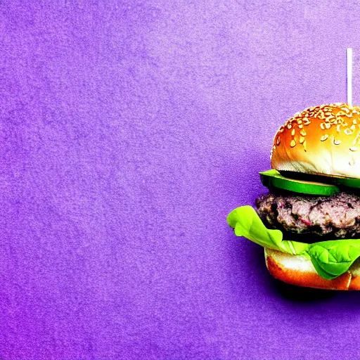 Image similar to a stock photo of a banana burger on a purple background, product photography, f 2. 4, bokeh effect, award winning