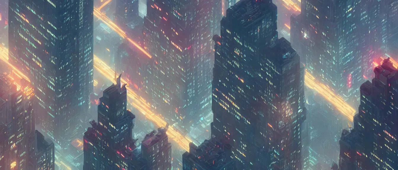 Prompt: isometric blade runner new york, unreal engine, fantasy art by greg, loish, rhads, ferdinand knab, makoto shinkai, lois van baarle, ilya kuvshinov, rossdraws, tom bagshaw, global illumination, radiant light, highly detailed intricate environment, onstudio ghibli, octane render, 8 k