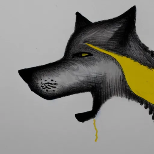 Image similar to cartoon sketch of a faceless wolf wearing a yellow raincoat