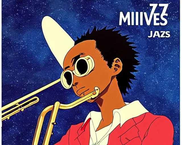 Prompt: anime fine details portrait of realistic miles davis in jazz club, bokeh. anime masterpiece by Studio Ghibli. 8k, sharp high quality classic anime from 1990 in style of Hayao Miyazaki