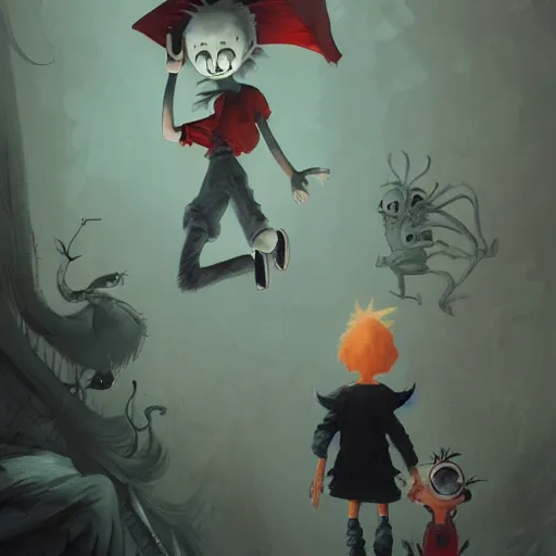 Prompt: cloudy, horror, grunge, loony toons style, illustrated by Greg Rutkowski and dr seuss., Trending on artstation, artstationHD, artstationHQ, 4k, 8k