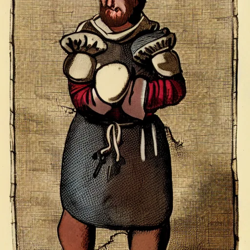 Prompt: a medieval peasant wearing boxing gloves ready to fight