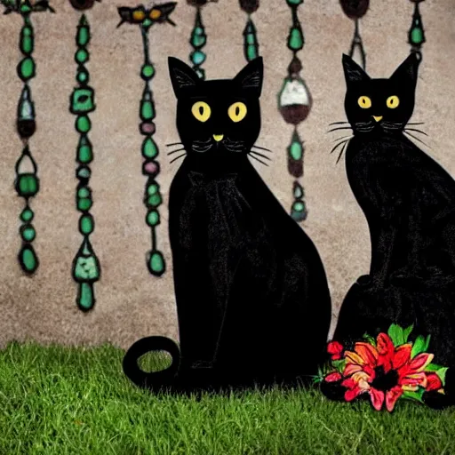 Prompt: A black cat next to a catrina on the day of the dead