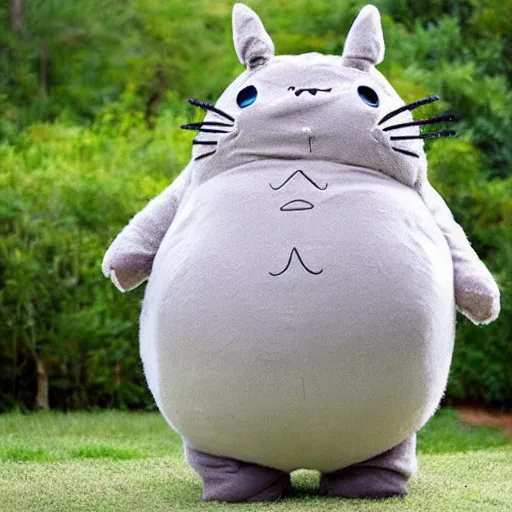 Image similar to ultra unhealthy fat cat dressed in a funny totoro costume realistic photograph