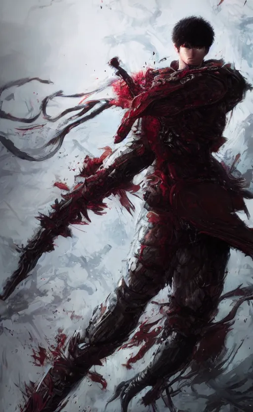 Image similar to full body shot Guts Berserk fan art, digital 2d, extremely detailed, made by wlop, maxwell boas, Naranbaatar Ganbold, Raymond Swanland and Ruan Jia. Masterpiece