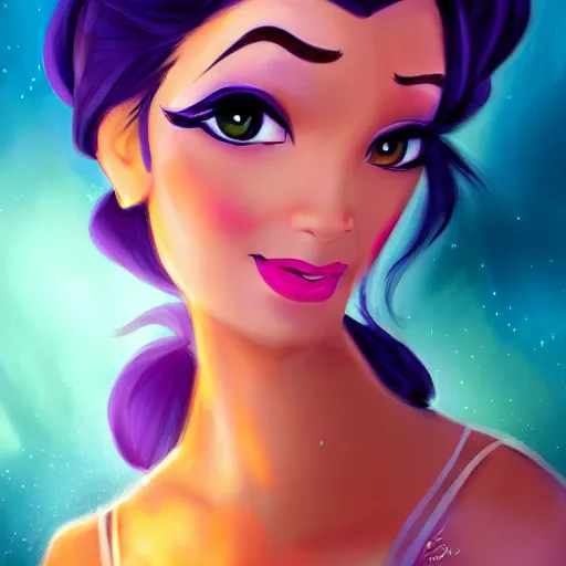 Prompt: jasmine from Aladdin,inspired by Charlie bowater,artgem,cartoon portrait,cinematic
