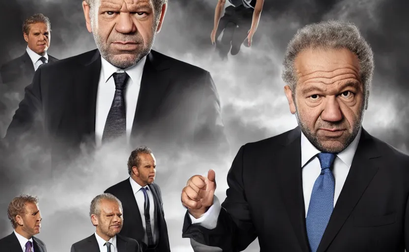 Image similar to alan sugar running in a confusing dream sequence. the apprentice