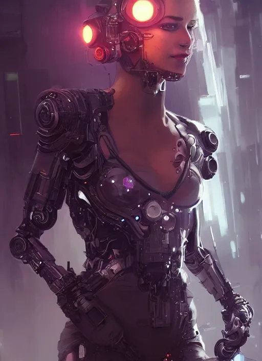 Image similar to Cyberpunk female character with Robotic arms, cyberpunk, sci-fi, intricate, elegant, highly detailed, digital painting, artstation, concept art, smooth, sharp focus, illustration, art by artgerm and greg rutkowski