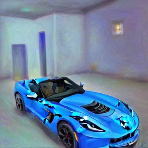 Image similar to portrait of a corvette made out of blue curacao, digital art, luminous