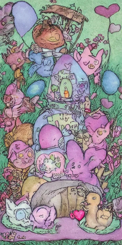 Prompt: a vintage valentine's day scene by alexander jansson, joel fletcher, owen klatte, angie glocka, justin kohn, maurice sendak. pastel easter palette.