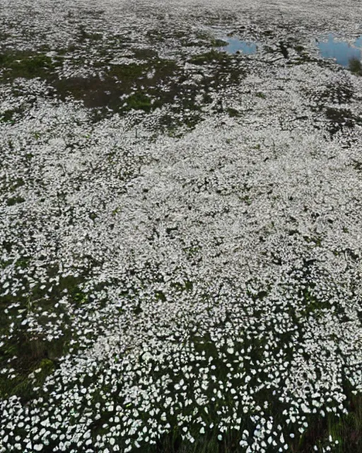 Image similar to explosion in a form of dry cotton flowers over the kerch bridge, wide lens