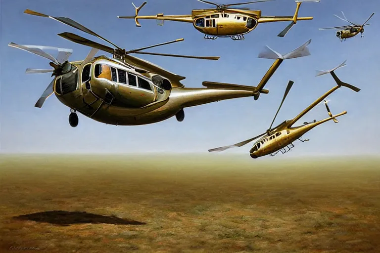 Prompt: hyperrealistic painting of 2 helicopters colliding mid-air by Claudio Bravo