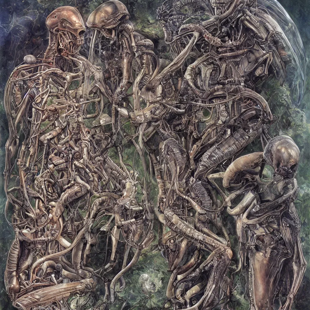 Image similar to anatomical and detailed depiction of alien biology by james gurney