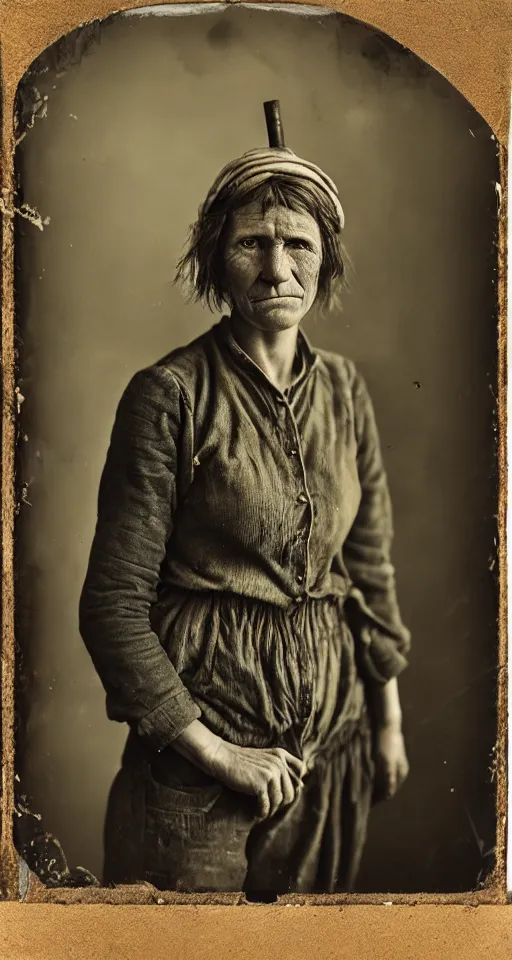 Prompt: a highly detailed digital collodion photograph, a portrait of a female farmer