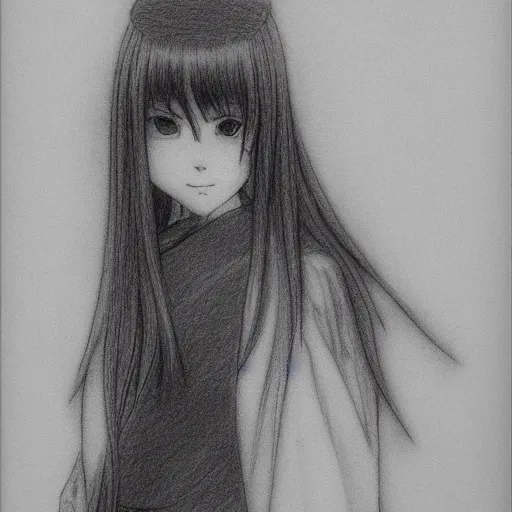 Image similar to a lonely girl by inoue takehiko. pencil sketch.