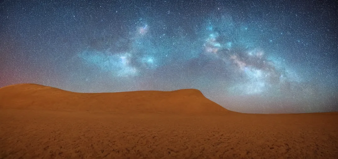 Prompt: beautiful night desert made of millions of detailed nebulas, glorious neon vortexes in the sand