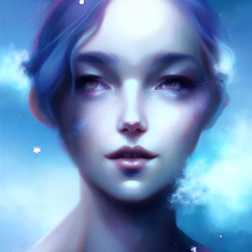 Image similar to empty space is filled by virtual particles a digital painting by Charlie Bowater , trending on Artstation, metaphysical painting, speedpainting, made of feathers mist and cloud , digital painting