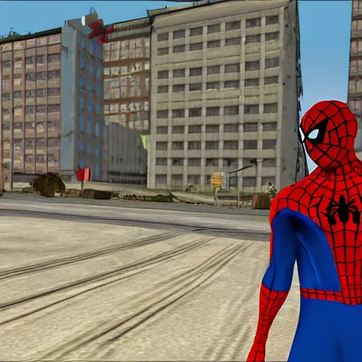 Prompt: spider man in gta san andreas, screenshot
