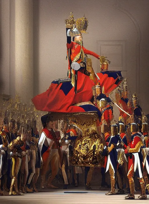 Image similar to the coronation of napoleon painting and sci - fi organic sport car model 3 d realistic render