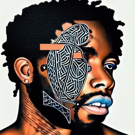 Image similar to a portrait of a black man with side profile blood in ocean intricate details :: side profile :: futuristic mask :: by vikings and Sandra Chevrier