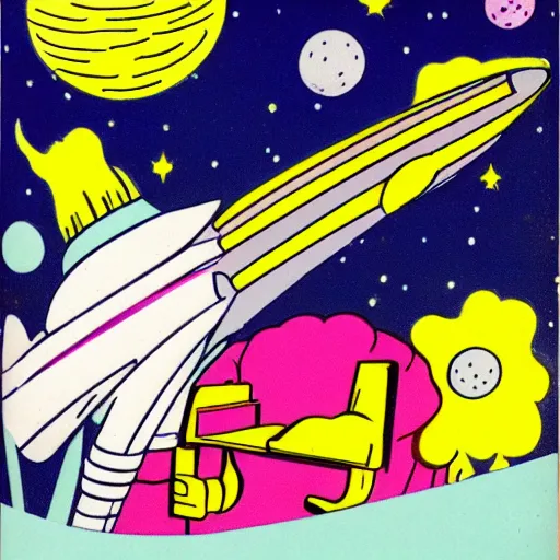 Prompt: Liminal space in outer space, Old 50s cartoon, colorized