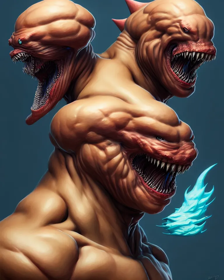 Prompt: full - face close - up portrait, muscular street shark by bruce brenneise and peter mohrbacher, 3 d render, neosurrealism. digital concept art, pixel art, rendered in octane, trending on cgsociety, trending on artstation