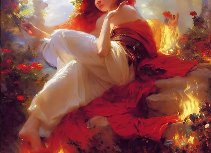 Image similar to princess of fire by vladimir volegov and alexander averin and delphin enjolras and daniel f. gerhartz and pierre auguste cot