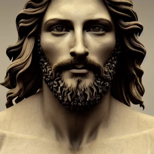 Image similar to an extremely detailed sculpture of a ridiculously good looking jesus that looks like a jewish gigachad posed like the christo redentor, long curly hair, elegant ancient greek dress, very detailed, standing on a mountain over rio de janeiro, beautiful, intricate, cinematic, artstation, william bouguereau, alphonse mucha, greg rutkowski, rossdraws, octane render