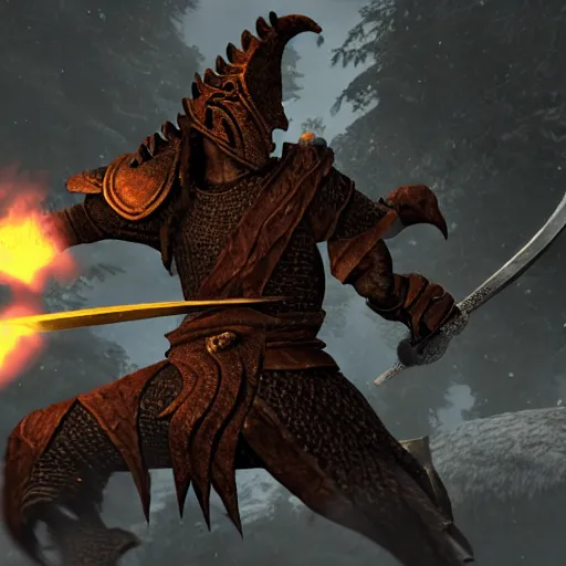 Image similar to the Dragonborn wielding a sword