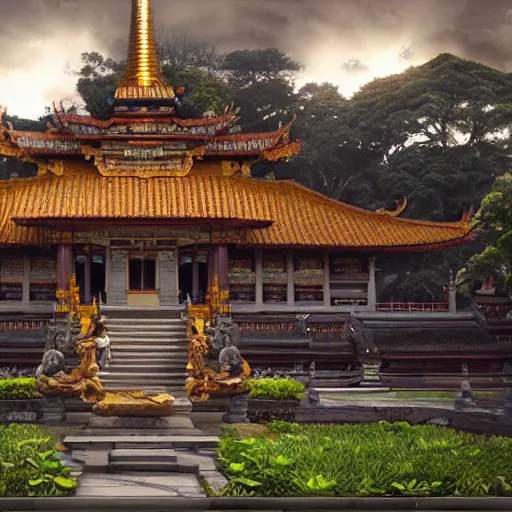 Prompt: A beautiful, perfect, impressive, amazing concept art digital CG painting of a balinese temple, trending on ArtStation, Unreal Engine