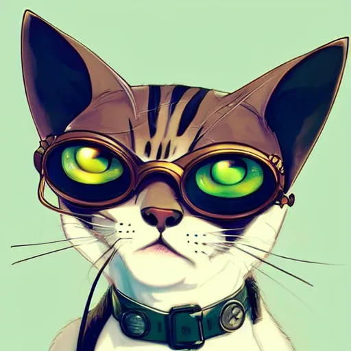 Prompt: a feline with steampunk googles, by ROSS tran, studio ghibli inspired