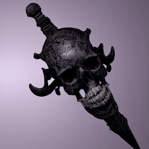 Prompt: a black sword skull base, ornament, on a white background, a 3 d render by dom qwek, studio lighting, raytracing, trending on polycount, futurism, hard surface modeling, rendered in maya, artstation hd