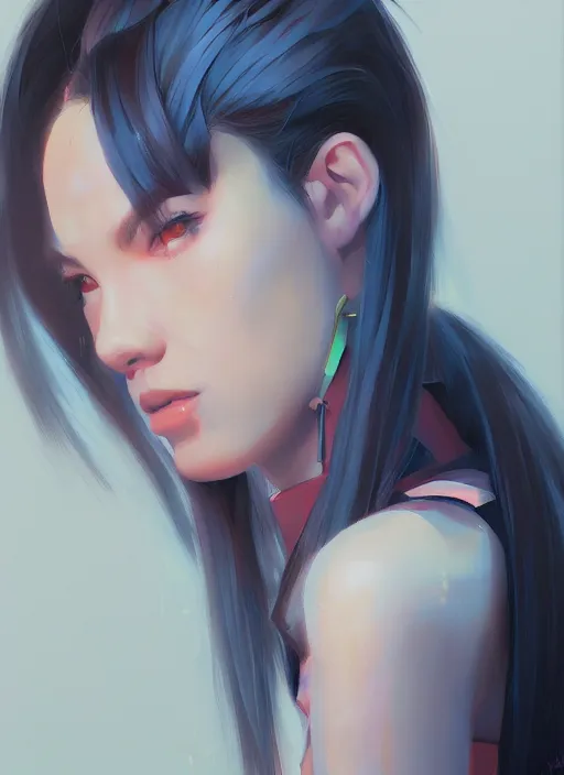 Image similar to oil painting, lisa blackpink as an architect, cyberpunk, portrait illustration, pop art, splash painting, art by ilya kuvshinov, greg rutkowski and makoto shinkai, dan mumford, artstation