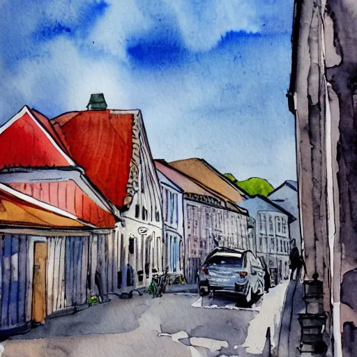 Prompt: Old Town Stavanger, watercolor