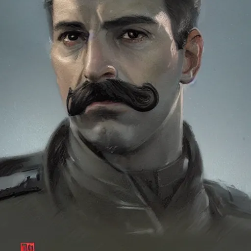 Image similar to portrait of a man by greg rutkowski, british features, short black hair in military style, moustache, perfect military composure, wearing gray imperial captain uniform, star wars expanded universe, he is about 4 0 years old, highly detailed portrait, digital painting, artstation, concept art, smooth, sharp foccus ilustration, artstation hq