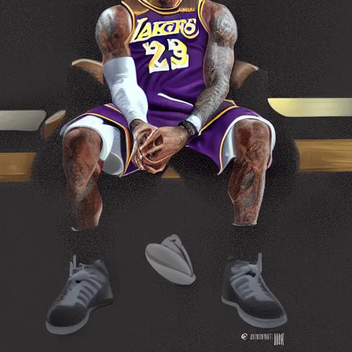 Image similar to lebron james struggling to read a book with a sad angry face at a lakers game except they're all golfing, 8 k by james gurney artstation hyperrealism photo - realistic photography volumetric lighting