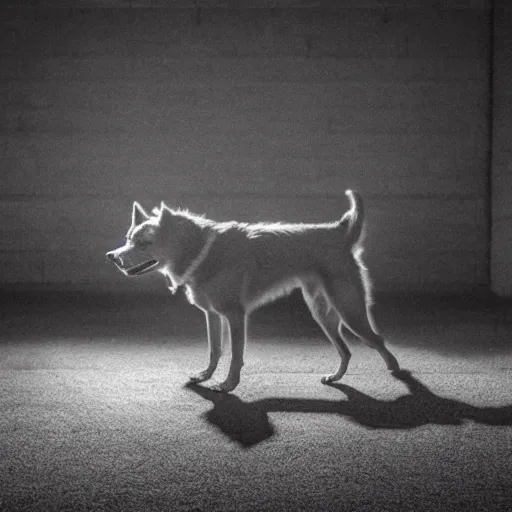 Prompt: barking angry dog photo dramatic lighting