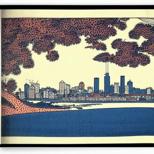 Prompt: perth skyline by hokusai