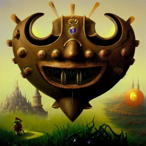 Prompt: “box art for The Legend Of Zelda Majora’s Mask by jaroslaw jasnikowski”