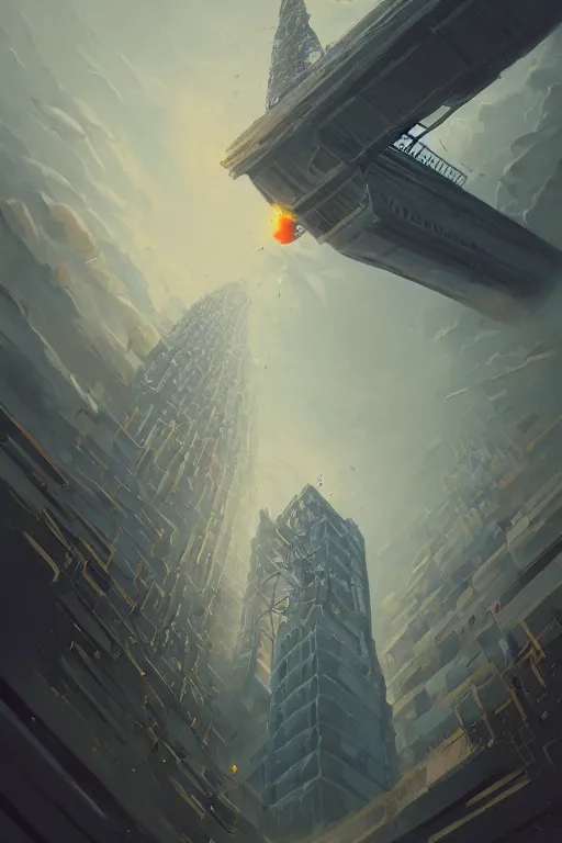 Prompt: illustration a low angle view of a pipe organ skyscraper falling to ruin, by peter mohrbacher, by alex andreev, by jacek yerka, by alan lee, large depth of field, super detailed, digital art, trending on artstation