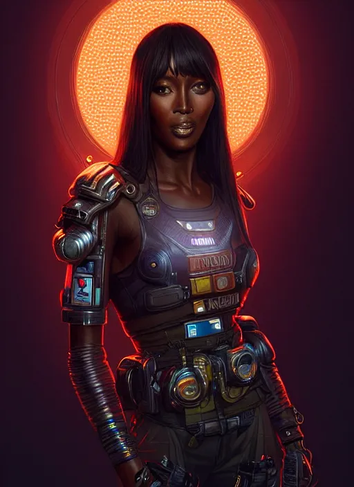 Image similar to portrait of apex legends naomi campbell, intricate, elegant, glowing lights, highly detailed, digital painting, artstation, glamor pose, concept art, smooth, sharp focus, illustration, art by artgerm and greg rutkowski, artey freytag